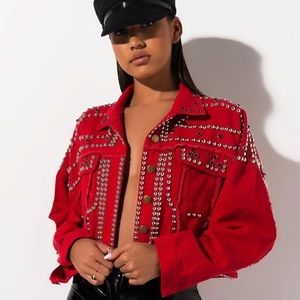 Akira Red Denim Studded Jean Jacket Medium